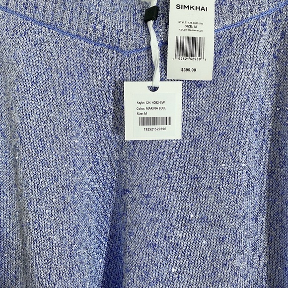 Jonathan Simkhai Orissa Sequin Pant Straight Wide Leg in Marina Blue Size Medium - Picture 7 of 8